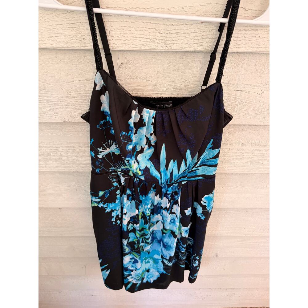 White House Black Market Floral Slip Dress Size 4 Black Blue Beaded Strap Dress - Picture 4 of 9
